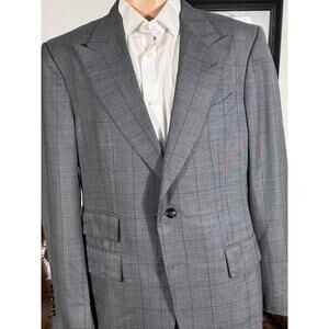 Tom Ford Gray Windsor Wool Silk Windowpane Peak Lapel Blazer Suit Jacket 52R 42R
